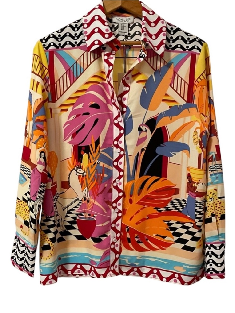 Rachel Zoe Graphic Palm 
Springs Print Button Up Blouse Size S